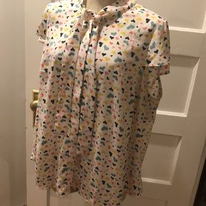 ModCloth label heart print tie neck shirt. 2X